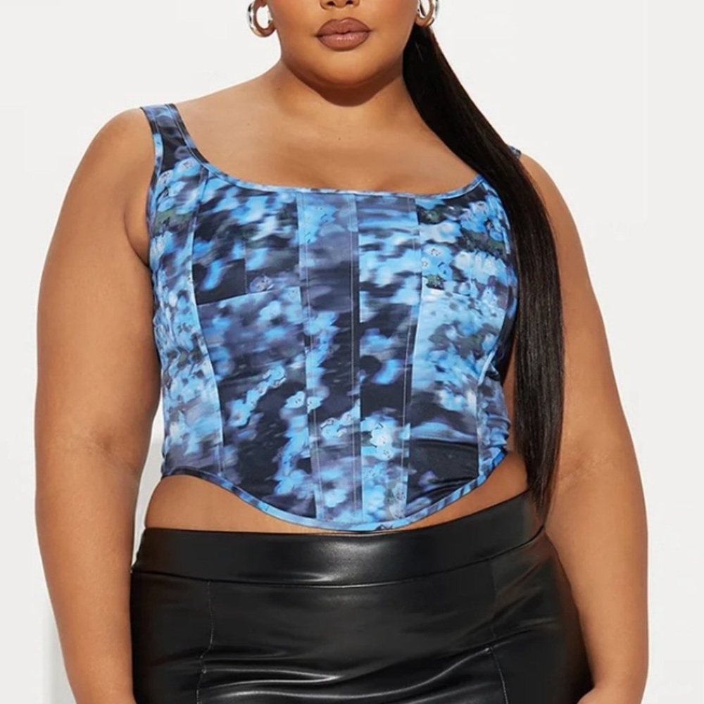 Fashion Nova Corset Camisole Top Watercolor Zip Back with Boning